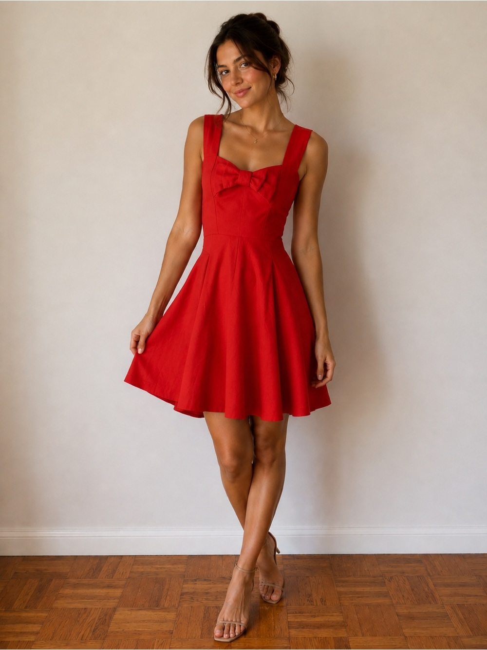 Marciano Red Sleeveless Fit & Flare Dress with Bow Details